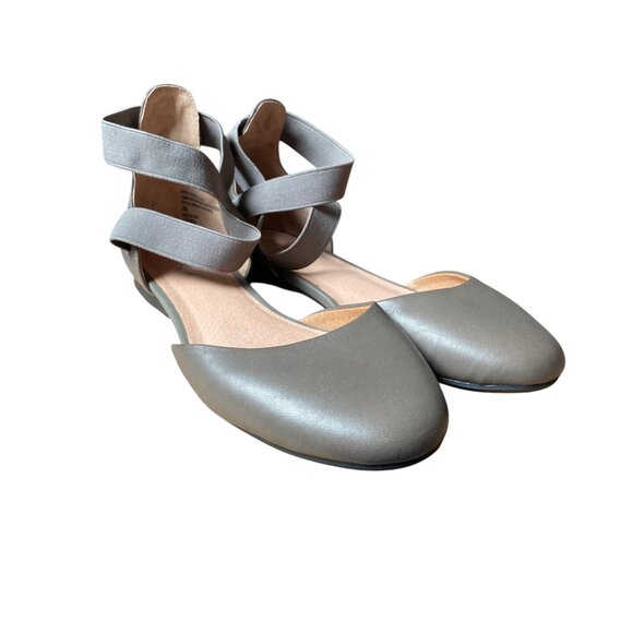 Pure J. Jill - Gray Leather Ankle Wrap Ballet Flats - size 9 - Picture 1 of 9